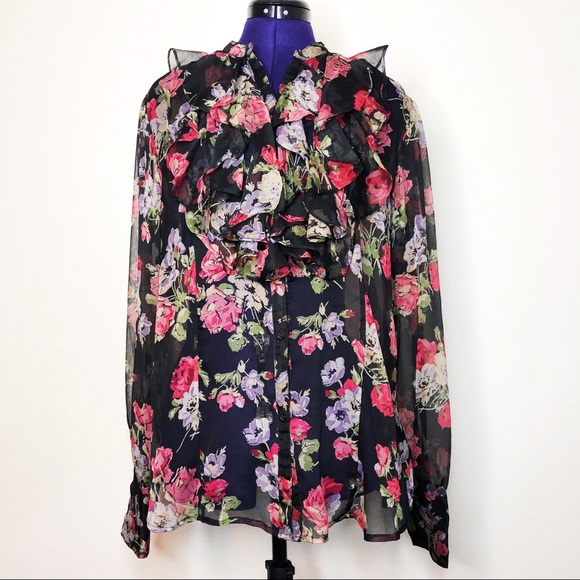 Lauren Ralph Lauren Tops - Lauren Ralph Lauren Sheer Black Floral Blouse